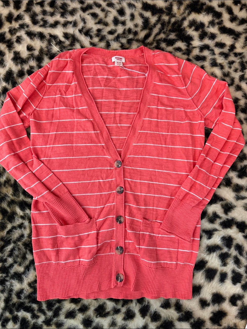 Mossimo Supply Co. Coral and White Striped Button-Front Cardigan